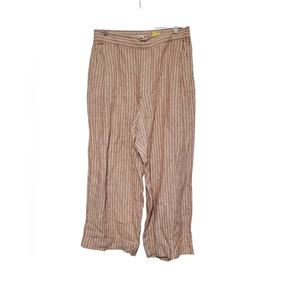 Madewell Pull-on Straight Crop Pants Cotton-Linen Blend Tan/White Stripe Size 12 - Picture 1 of 3